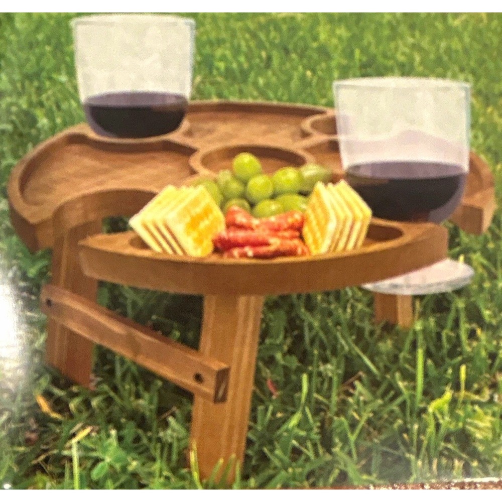 Festive Voice Foldable Wood Picnic Table Tray 13.75in Brown Modern